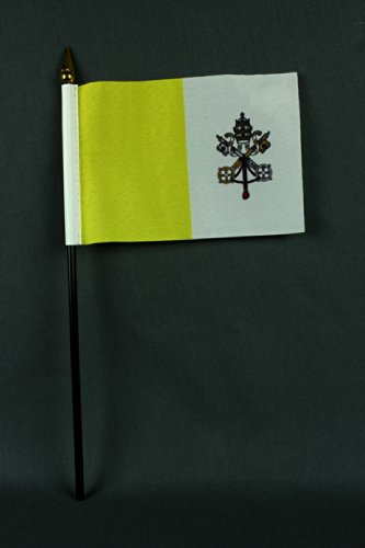 Buddel-Bini Kleine Tischflagge Vatikan Papst 15x10 cm mit 30 cm Mast aus PVC-Rohr, ohne Ständerfuß von Buddel-Bini
