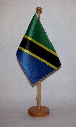 Buddel-Bini Tansania Tischflagge 15x25 cm in Profiqualität, mit 42 cm Massivholz - Tischständer von Buddel-Bini