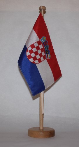 Buddel-Bini Kroatien Tischflagge 15x25 cm in Profiqualität, mit 42 cm Massivholz - Tischständer von Buddel-Bini