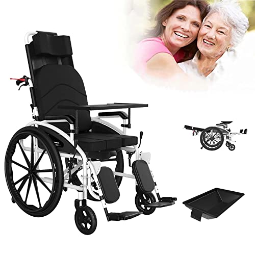 Bueuwe Leichter Sport-Liegerollstuhl klappbarer Transportstuhl mit 18-Zoll-Sitz Commode-Rollstuhl wegschwenkbare Fußstütze 180 ° -Lehnstuhl Erwachsener Rollstuhl-24 * 7" -Räder von Bueuwe