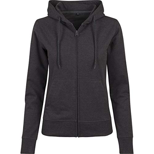 Build Your Brand Women's BY069-Ladies Terry Zip Hoody Sweatjacke, Charcoal, L von Build Your Brand