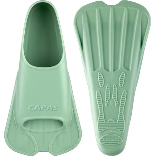 CAPAS Kurze Trainingsflossen für Schwimmen | Komfortable Silikon Schwimmflossen | Kurzflossen | Taucherflossen | Unisex Flossen für Kinder Erwachsene | Kurze Klinge Beinstärke aufbauen (Grün, L) von CAPAS