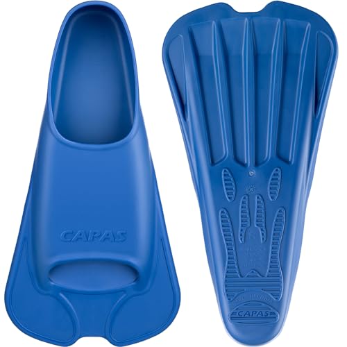 CAPAS Kurze Trainingsflossen für Schwimmen | Komfortable Silikon Schwimmflossen | Kurzflossen | Taucherflossen | Unisex Flossen für Kinder Erwachsene | Kurze Klinge Beinstärke aufbauen (Blau, XS) von CAPAS