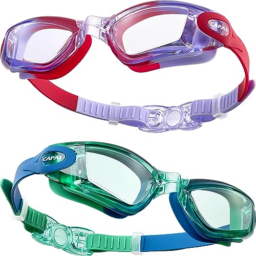 CAPAS Schwimmbrille Kinder, 2er Pack Wasserdicht Anti-Beschlag Anti-UV Wasser Pool Schwimmen Klasse Brillen für Jungen Mädchen von 4–12 Jahren (Jelly Beans Series #05) von CAPAS