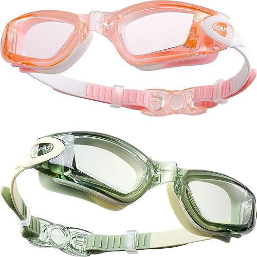 CAPAS Schwimmbrille Kinder, 2er Pack Wasserdicht Anti-Beschlag Anti-UV Wasser Pool Schwimmen Klasse Brillen für Jungen Mädchen von 4–12 Jahren (Jordan Almonds Series #02) von CAPAS
