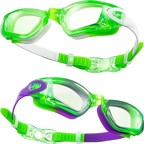 CAPAS Schwimmbrille Kinder, 2er Pack Wasserdicht Anti-Beschlag Anti-UV Wasser Pool Schwimmen Klasse Brillen für Jungen Mädchen von 4–12 Jahren (Sprinkles Rainbow Series #02) von CAPAS