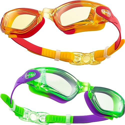 CAPAS Schwimmbrille Kinder, 2er Pack Wasserdicht Anti-Beschlag Anti-UV Wasser Pool Schwimmen Klasse Brillen für Jungen Mädchen von 4–12 Jahren (Sprinkles Rainbow Series #03) von CAPAS