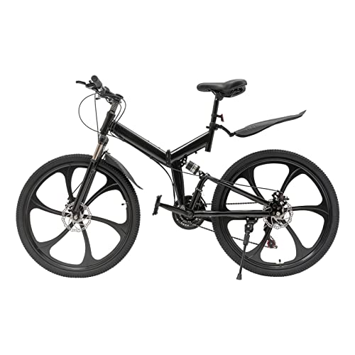 26" Faltbar City Bike Fahrrad, 21-Gang Carbon Stahl Mountainbike Vollfederung MTB Scheibenbremse, höhenverstellbares Klapprad, mit Schutzblech, Mountainbike für Straßen, Berge, schwarz von CCAUUB