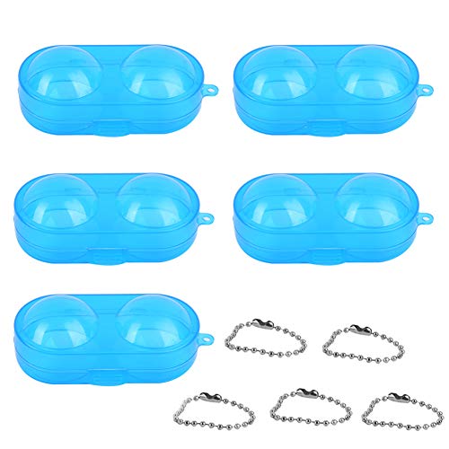 CDQL 5 Stück Kunststoff-Ping-Pong-Ball-Aufbewahrungskoffer, Tragbare Tischtennisball-Schutzhülle, Ballhalter, Pong-Ball-Behälter für 2 Bälle mit Kette (Blau (Kette senden)) von CDQL