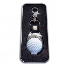 CEBEGO Golf Bag Watch in silberner Metallbox und Golfballdeckel mit Karabinerhaken zum Anhängen von CEBEGO