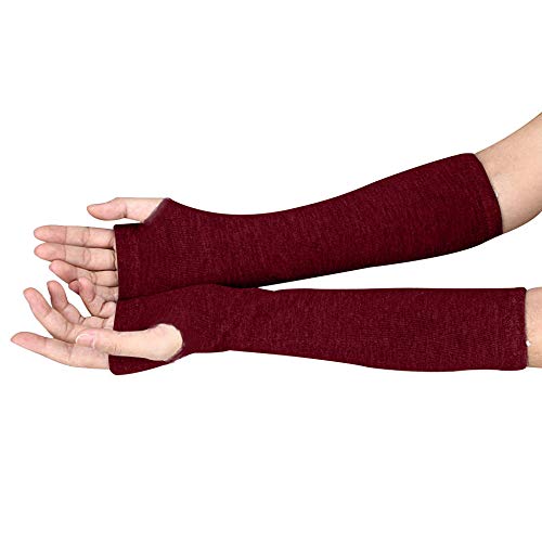 Fingerlose Handschuhe Für Frauen,Strickhandschuhe Für Frauen Männer Unisex Einfarbige Fingerlose Handschuhe Armwärmer Winter Handschuhe Für Erwachsene,Rot,Einheitsgröße von CFCYS