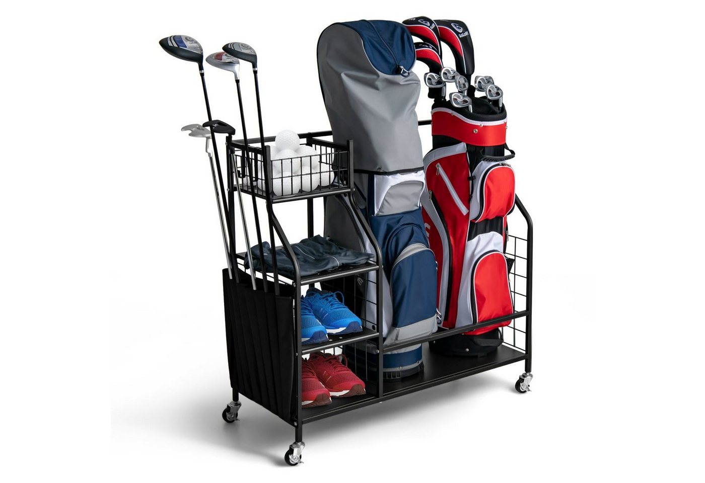 COSTWAY Golftrolley, mit Rollen & Haken, passend für 2 Golftaschen & Zubehör von COSTWAY