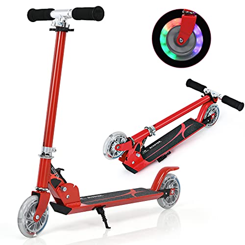 COSTWAY Kinder Roller mit LED Rädern, Kinder Scooter ab 4 Jahre, Cityroller höhenverstellbar, Kinder Kickscooter Tretroller für Junge und Mädchen (Rot) von COSTWAY