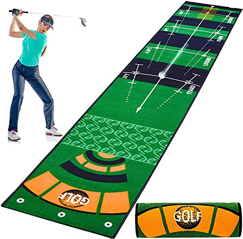 Golf-Putting-Green-Matte, Putting-Matte für den Heimgebrauch im Innenbereich, rutschfeste Gummi-Schlagsimulatoren im Freien, Hangübungen mit Skala von CQLXZ