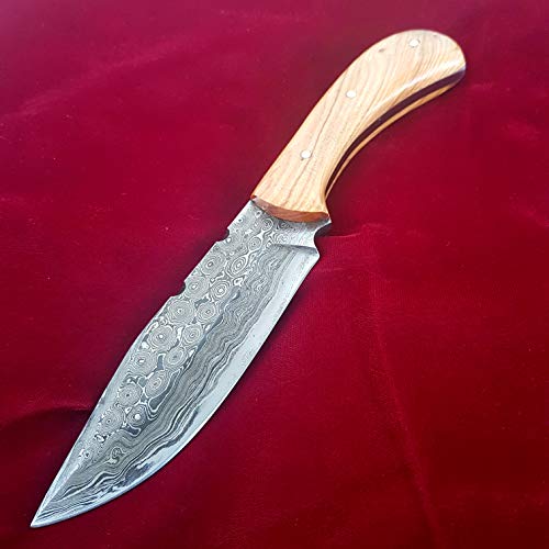 CRAFTOMATIK Damast-Stahl Jagdmesser mit Tasche | Damaszener Klinge | Damascus Knife | DHK74 von CRAFTOMATIK