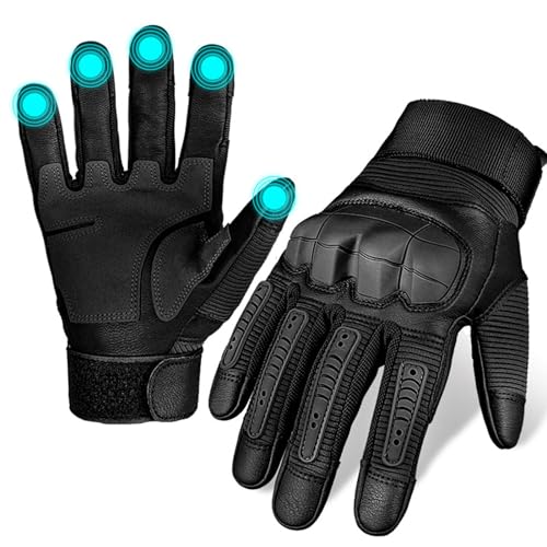 CUSROS Unzerstörbare schützende Taktische Handschuhe mit Verschlussband, Touchscreen, Vollfinger-Motorrad-Winterhandschuhe für Radfahren, Motorrad, Wandern, Camping Schwarz XL von CUSROS