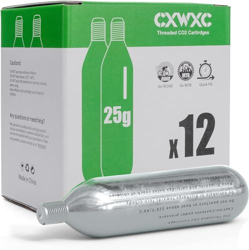CXWXC CO2 Kartusche Fahrrad 25G CO2 Kapseln mit Gewinde CO2 Patronen für CO2 Fahrradpumpe (12) von CXWXC