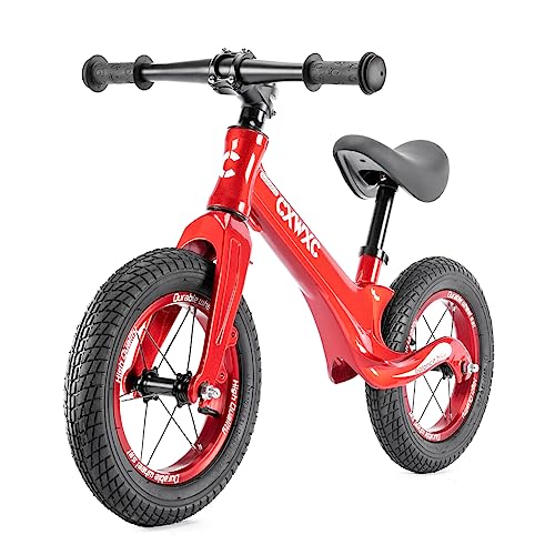 CXWXC Laufrad ab 2 Jahre Einzigartiger Magnesiumlegierung 12 Zoll Kinder Laufrad Tragfähigkeit von 30 kg Laufräder für 24-60 Monate Balance Bike(M, Rot) von CXWXC