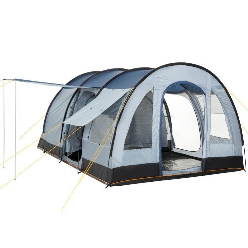 CampFeuer Zelt TunnelX für 4 Personen | Grau/Blau | Tunnelzelt mit 3 Eingängen, 5000 mm Wassersäule | Vernähte Bodenplane | Gruppenzelt, Campingzelt, Familienzelt von CampFeuer