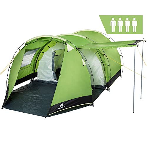 CampFeuer Zelt Super+ für 4 Personen | Grün | Großes Tunnelzelt mit 2 Eingängen und Vordach, 3000 mm Wassersäule | Gruppenzelt, Campingzelt, Familienzelt von CampFeuer