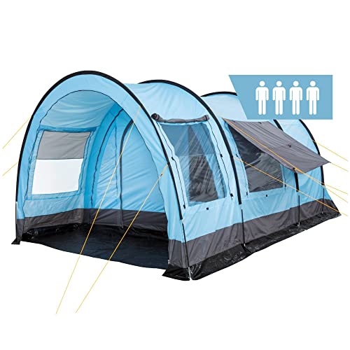 CampFeuer Zelt Relax4 für 4 Personen | Hellblau/Grau | Variables Tunnelzelt mit großem Vorraum, 5000 mm Wassersäule | Abtrennbare Schlafkabine | Gruppenzelt, Campingzelt, Familienzelt von CampFeuer