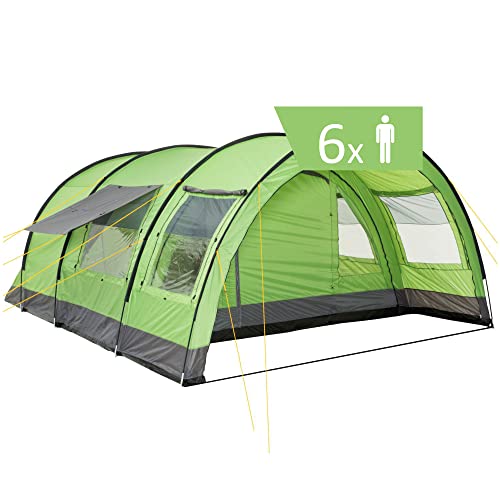 CampFeuer Zelt Relax6 für 6 Personen | Grün/Grau | Variables Tunnelzelt mit großem Vorraum, 5000 mm Wassersäule | Abtrennbare Schlafkabine | Gruppenzelt, Campingzelt, Familienzelt von CampFeuer