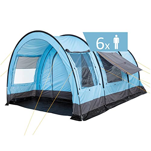 CampFeuer Zelt Relax6 für 6 Personen | Hellblau/Grau | Variables Tunnelzelt mit großem Vorraum, 5000 mm Wassersäule | Abtrennbare Schlafkabine | Gruppenzelt, Campingzelt, Familienzelt von CampFeuer