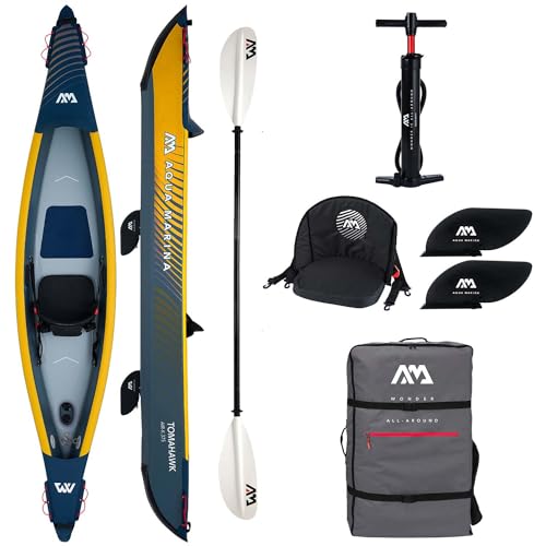 Campsup Aqua Marina kajak aufblasbar | Inflatable 1 Personen Kayak Tomahawk K-375 2023 + 1 x KP-1 | 375x72x25,5 cm | Technologie: Drop Stitch von CampSup
