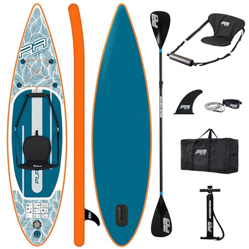Campsup SUP Aqua Marina Pure AIR 11'0" Aufblasbares Stand Up Paddle Board | 335x82x15 cm | Surfboard für Einsteiger & Fortgeschrittene mit zubehör | Tragkraft bis 145 Kg von CampSup