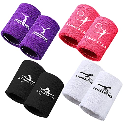 Charniol 4 Paar Sport-Armbänder für Kinder, bunte Handgelenk-Schweißbänder, Polyester-Baumwollbänder, Schweißband, Fitnessstudio (schwarz, lila, weiß, rosa) von Charniol