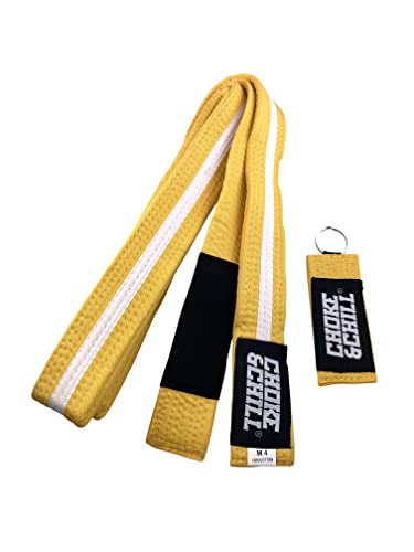 Choke&Chill BJJ Brazilian Jiu-Jitsu Belt Gürtel mit Schlüsselanhänger (Gelb-Weiß, M2 (220cm)) von Choke&Chill