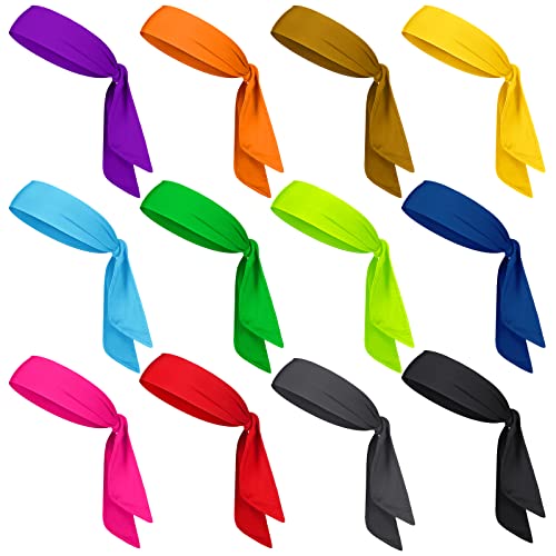 12 Stück Sport-Krawatte, Stirnbänder, elastisches Band zum Binden, verstellbares Kopfband für Männer und Frauen, rutschfest, Laufen, Basketball, Schweißbänder, athletisches Haarband, Workout, Yoga von Civaner