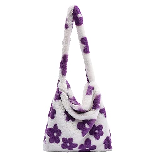 Colorful Damen Lammwolle Schultertasche mit Lange Gurt, Mode Blumen Umhängetasche und Plüsch Handtaschen Crossbody Bag für Reisen, Einkaufen (H) von Colorful Outdoor