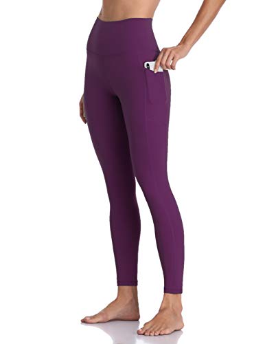Colorfulkoala Women's High Waisted Tummy Control Workout Leggings 7/8 Länge Yoga Pants mit Taschen (L, Tiefes Violett) von Colorfulkoala