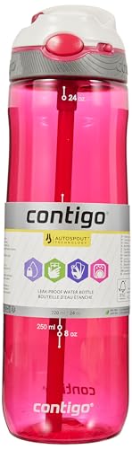 Contigo Unisex Erwachsene Trinkflasche Ashland Autospout mit Strohhalm große BPA-freie Kunststoff Wasserflasche, auslaufsicher, für Sport, Fahrrad, Joggen, Wandern, 720/1200 ml, Sangria, 720 ml von Contigo