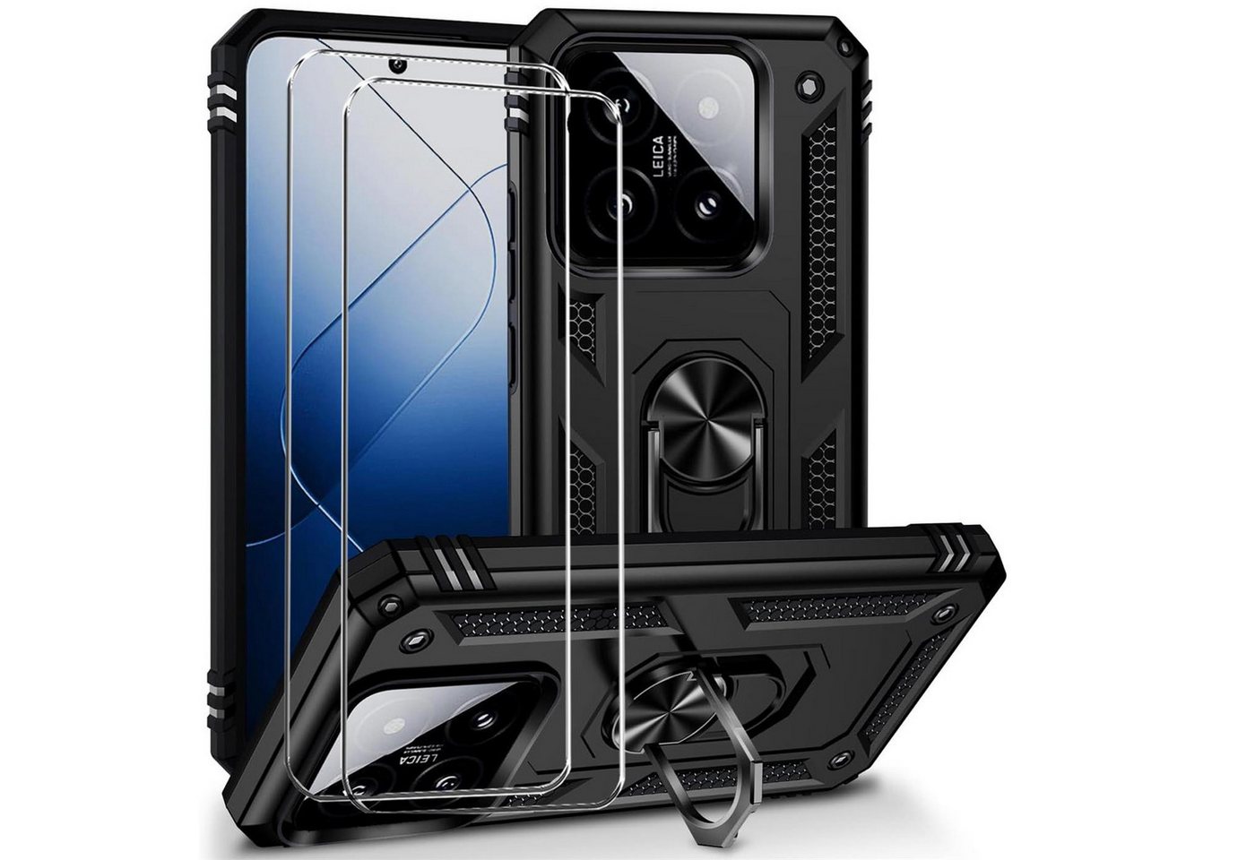 CoolGadget Handyhülle Schwarz als 2in1 Schutz Cover Set für das Xiaomi Redmi Note 10 / 10S 6,43 Zoll, 2x Glas Display Schutz Folie + 1x Case Hülle für Redmi Note 10 10S von CoolGadget