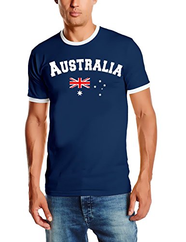 Australien T-Shirt Ringer Navy, Gr.S von Coole-Fun-T-Shirts
