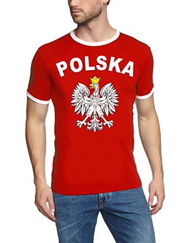 Polen T-Shirt Ringer rot, Gr.M von Coole-Fun-T-Shirts