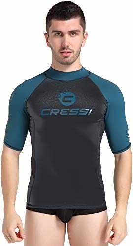 Cressi Unisex – Erwachsene Hydro Men’S Premium S.Sleeves Rash Guard Kurze Ärmel aus elastischem Stoff Mann UV-Schutz (UPF) 50+, Schwarz/Öl, XL von Cressi