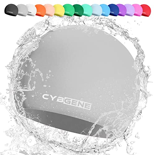 CybGene Silikon Badekappe für Kinder, Schwimmkappe Bademütze für Damen und Herren Unisex, Große, Grau von CybGene