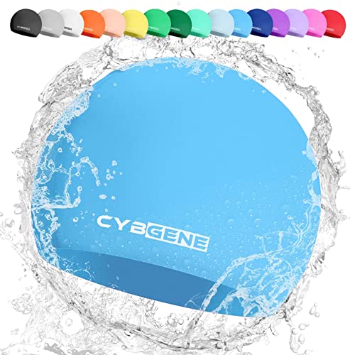 CybGene Silikon Badekappe für Kinder, Schwimmkappe Bademütze für Damen und Herren Unisex, Große, Himmelblau von CybGene