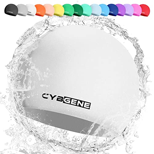 CybGene Silikon Badekappe für Kinder, Schwimmkappe Bademütze für Damen und Herren Unisex, Kleine, Weiß von CybGene
