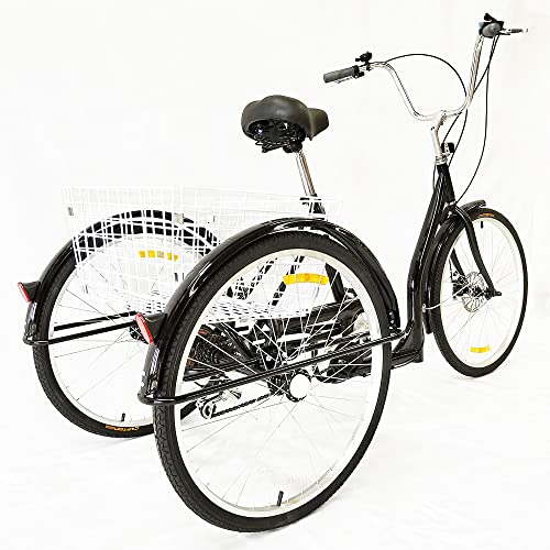 Dreirad für Erwachsene 26 Zoll 3 Rad Fahrrad mit Shimano Post-Übertragung, 6-Gang-Fahrrad mit EinkaufskorbTrike Cruiser für Erwachsene und ältere Menschen von DENEST
