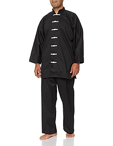DEPICE Kung Fu Anzug China schwarz Baumwolle, weiße Knöpfe, Größe 200 von DEPICE