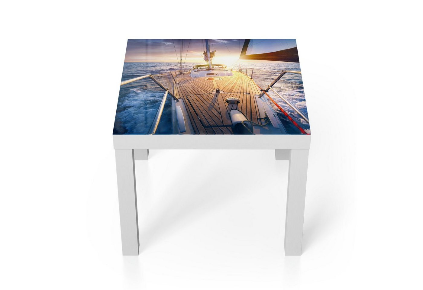 DEQORI Couchtisch 'Segelboot jagt Abendsonne', Glas Beistelltisch Glastisch modern von DEQORI