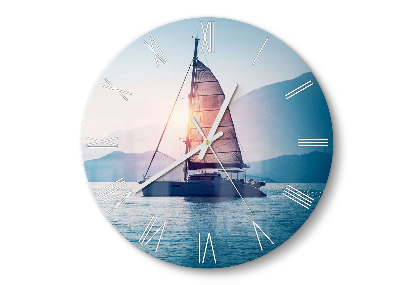 DEQORI Wanduhr 'Segelboot in Abendsonne' (Glas Glasuhr modern Wand Uhr Design Küchenuhr) von DEQORI