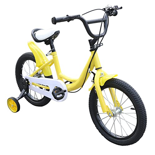 DGKLNDSY Kinderfahrrad 16 Zoll Jungen Mädchen Fahrrad Kinderrad Fahrrad Spielrad mit Stützräder 5-8 Jahre altes Kinder-Laufauto (Gelb) von DGKLNDSY
