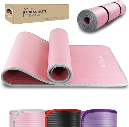 DH FitLife Trainingsmatte Fitnessmatte, Sportmatte 183 * 61 * 1 cm, Gymnastikmatte extra reißfest, Yogamatte rutschfest und dick, Workout Matte (pink) von DH FitLife