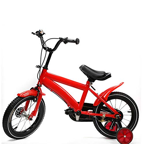 DIFU Kinderfahrrad 14 Zoll Jungen Mädchen 3 Rad Fahrrad ab 3-6 Jahre, mit Abnehmbare Stützräder (Rot) von DIFU
