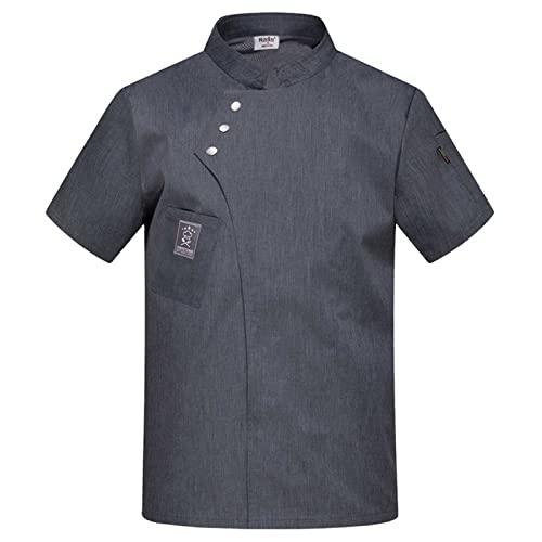 Kochjacke Herren Damen Stretch Professionelle Kochuniform mit der Druckknopfleiste Kurzarm Mantel Uniformjacke von DNJKH